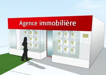 Agence immobilière avec vitrines